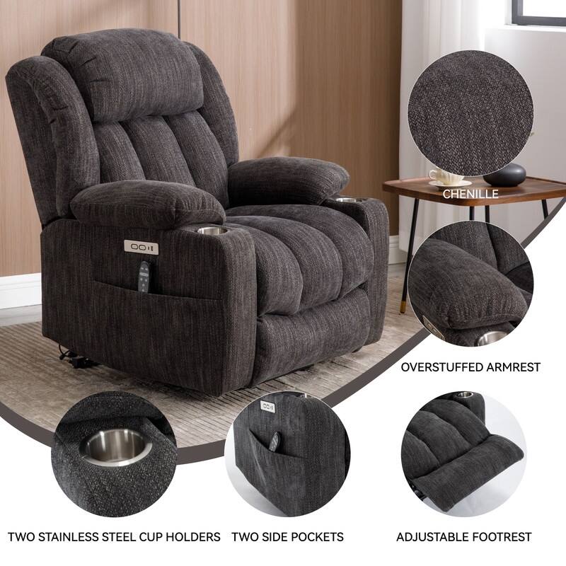Power Lift Recliner Chair, 350 LBS Capacity, 8-Point Massage & Heat, USB Ports
