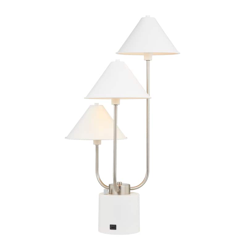 31"H Metal Table Lamp with USB Charger - Matte White
