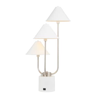 31"H Metal Table Lamp with USB Charger - Matte White