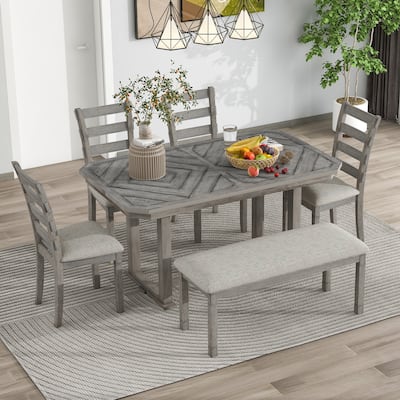 Farmhouse Kitchen Dining Table Sets Country Retro Dining Table and Chair Sets with Geometric Pattern Table Top for Kitchen