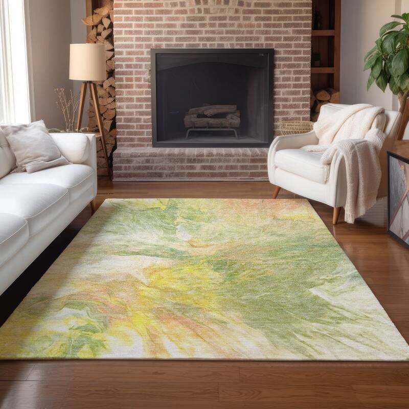 Machine Washable Indoor/ Outdoor Chantille Contemporary Splash Rug - Green - 9' x 12'