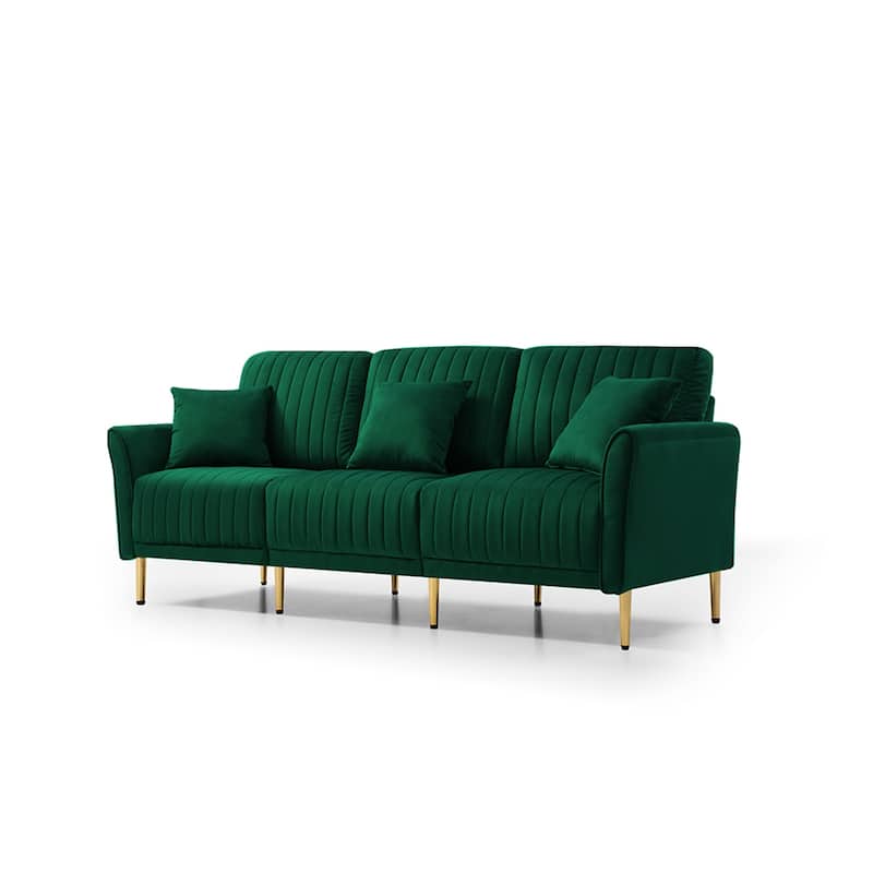 3 Seat Velvet Padded Seat Sofa Tufted Finish Living Room Sofa with ...