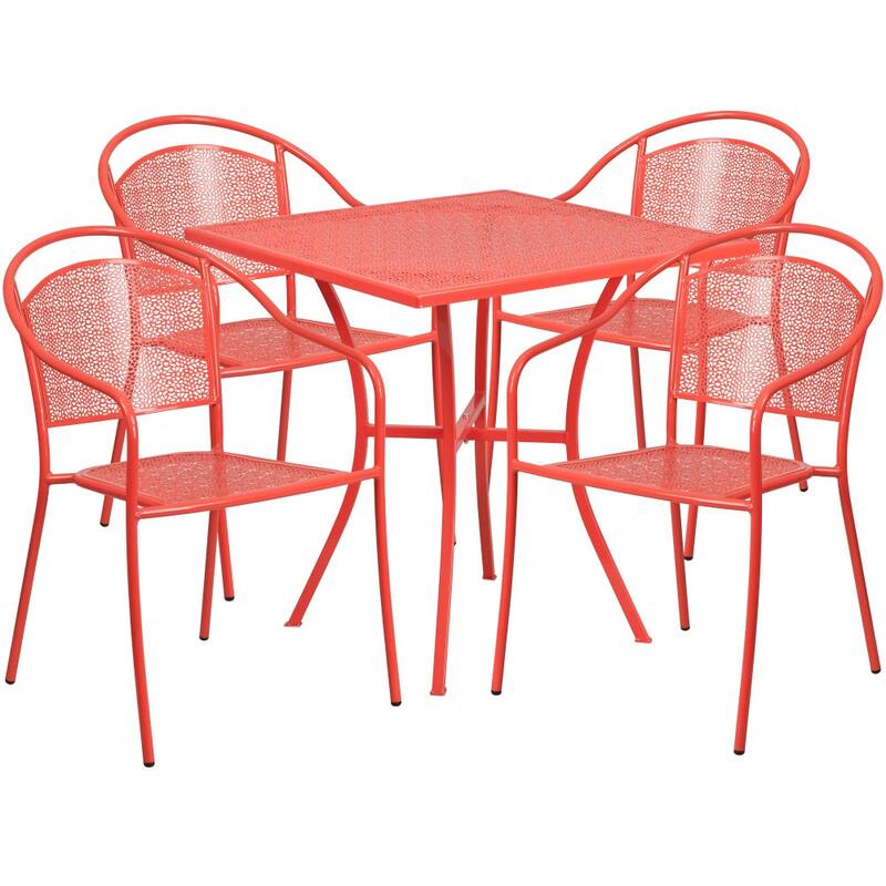 28'' Square Indoor-Outdoor Steel Patio Table Set with 4 Round Back Chairs