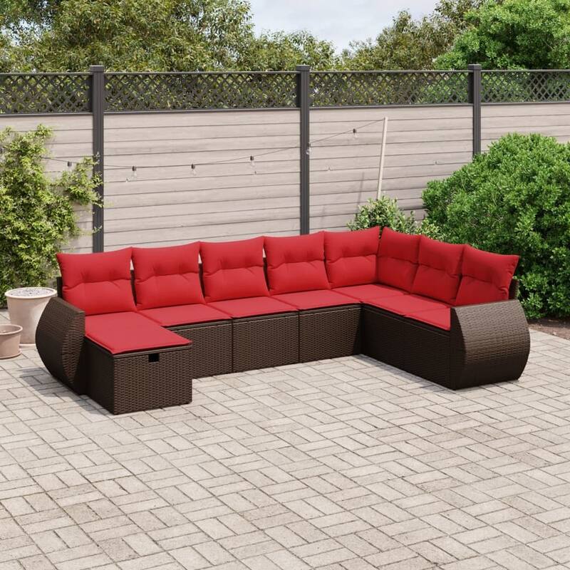 vidaXL Patio Sofa Set with Cushions Outdoor Conversation Furniture Poly Rattan - 24.4" x 24.4" x 27.2" - Brown without table