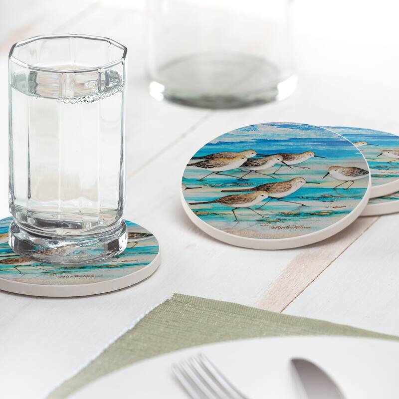 Counterart Absorbent Stone Coasters - Shore Birds - Set of 4 - 4x4x1.141