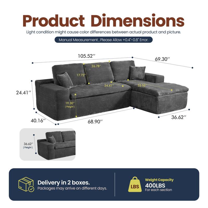 HOOOWOOO Upholstered Fabric Sectional Sofa Couch with Chaise