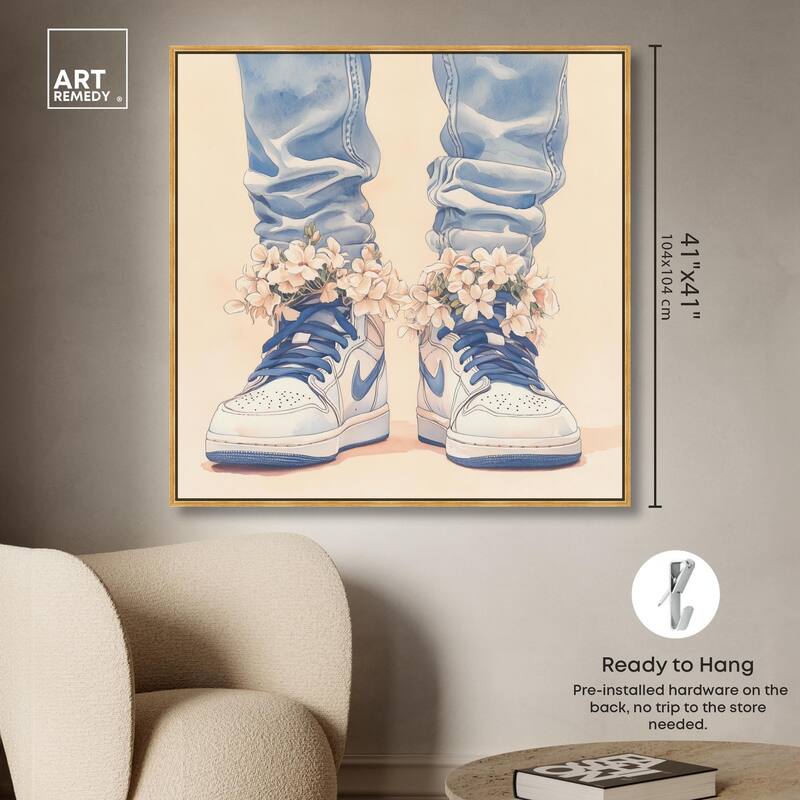 Gentle Blue Sneakers and Flowers Canvas by Art Remedy