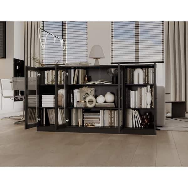 Palace Imports 100% Solid Wood 65" Sideboard with Clear Glass Doors and Adjustable Shelves