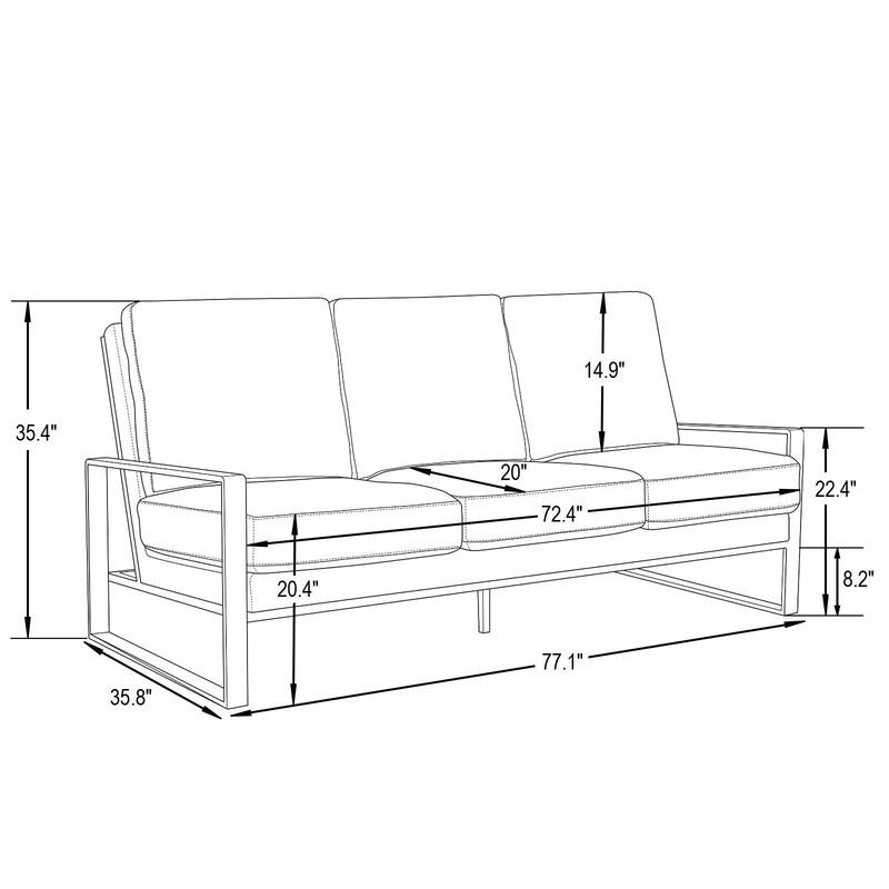 Leisuremod Jefferson Modern Design Faux Leather Sofa With Silver Frame - 77.1
