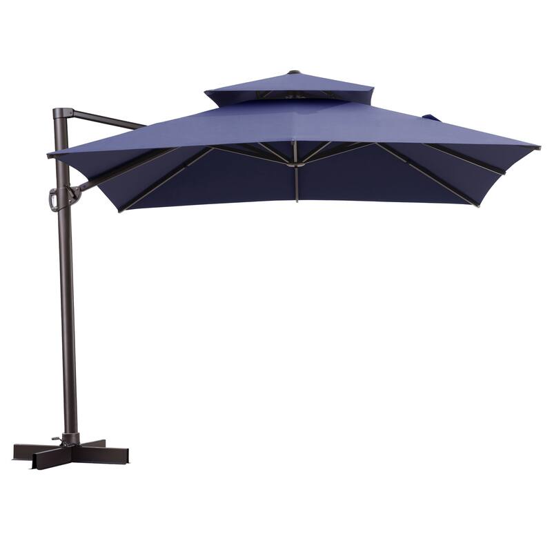 VredHom Patio Cantilever Offset Umbrella 360 degrees Rotation - Navy Blue