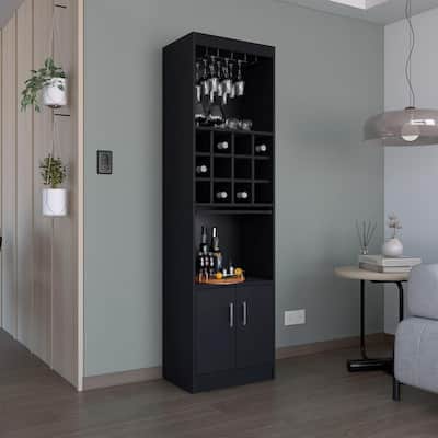 Kevil Tall Bar Cabinet, 5 Shelves, and Pull Out Tray