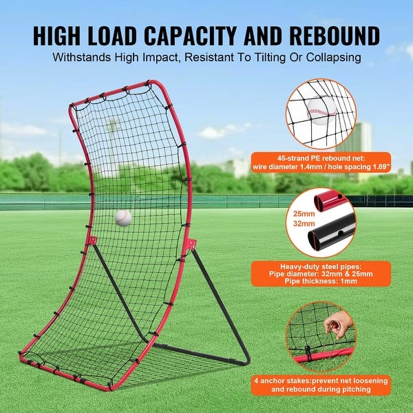 VEVOR Baseball & Softball Rebounder Net - 3' X 4.5', Adjustable Angle, PitchBack Trainer For Throwing & Fielding Practice