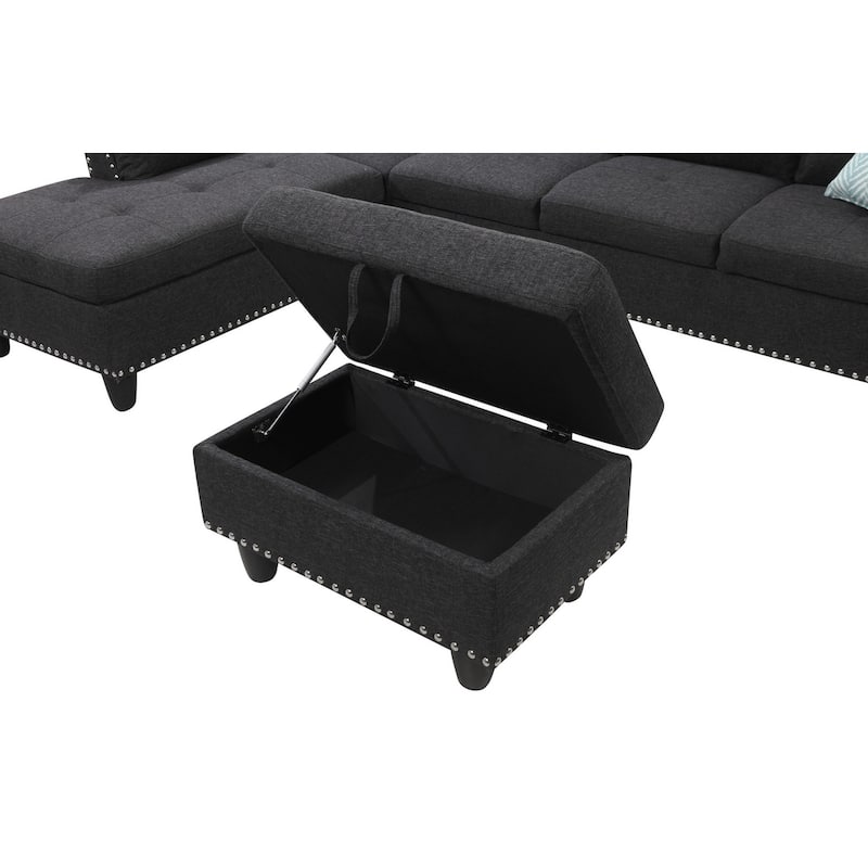 4-piece Modular Sectional Sofa with Storage Ottoman and Pillows