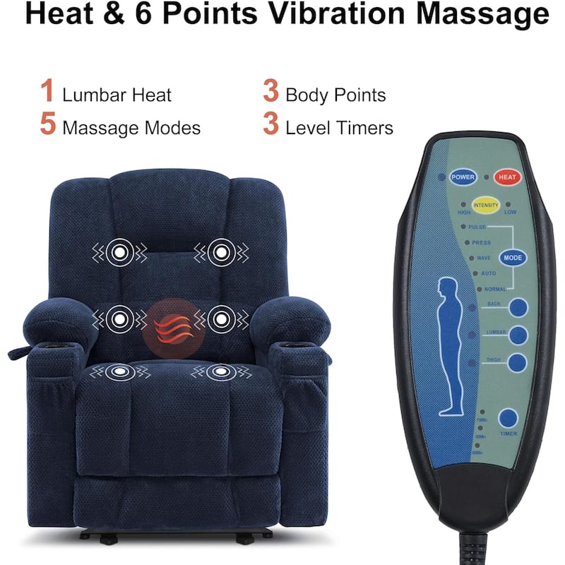 MCombo Electric Power Recliner Chair with Massage & Heat, Plush Fabric 8015