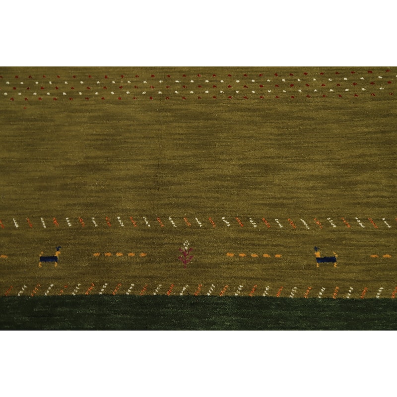 Hand Knotted Oriental 100% Wool Carpet Tribal Animal Pictorial Green Gabbeh Area Rug - 6' 11'' X 4' 7''