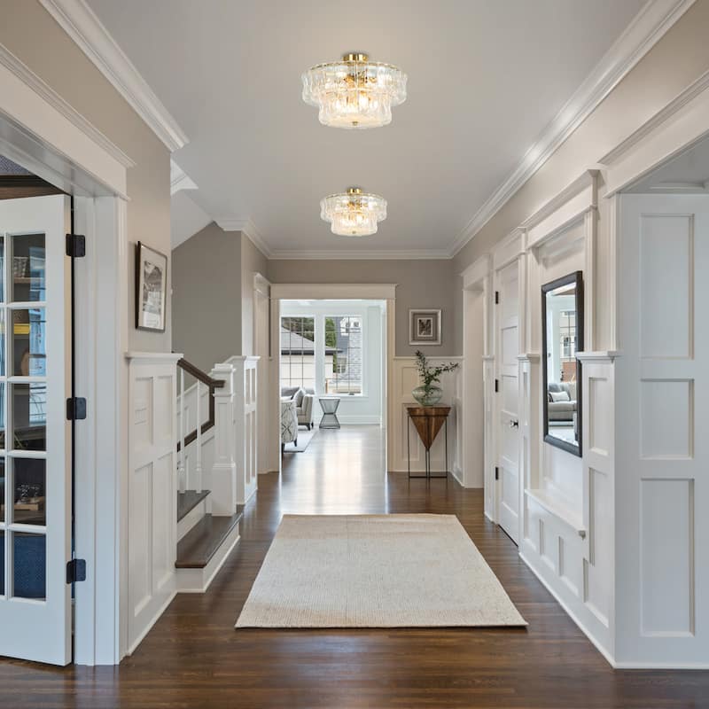 2-Tiere Golden Semi-flush Mount Ceiling Light for Living Room - 17.32in