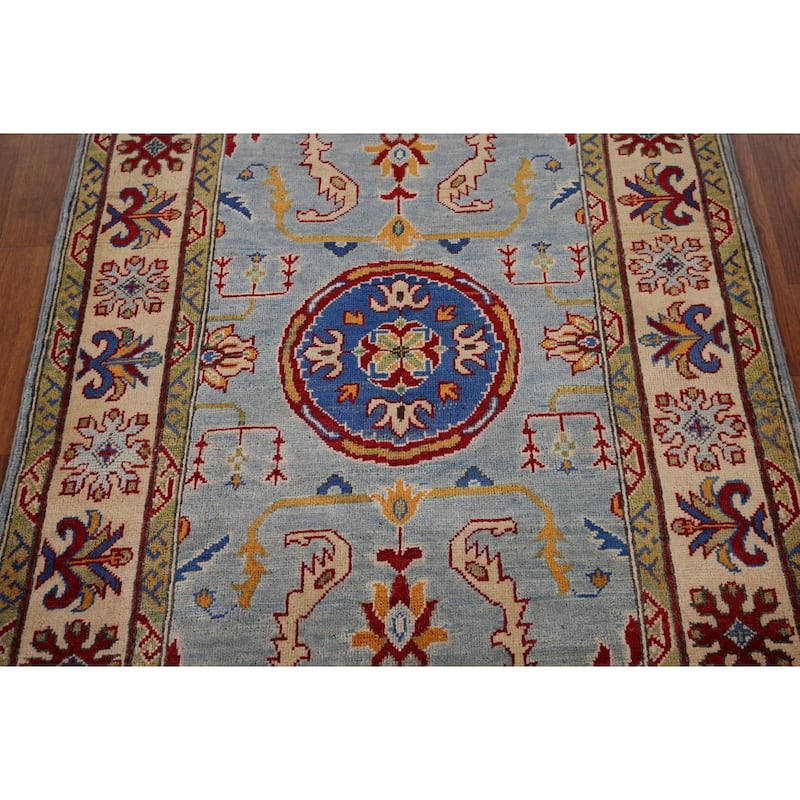 Light Blue Kazak Oriental Accent Rug Hand-Knotted Wool Carpet - 3'6" x 5'4"