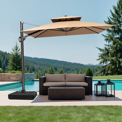 10.5 ft. x 9 ft. Double top 360-Degree Rotation Cantilever Patio Umbrella with Base
