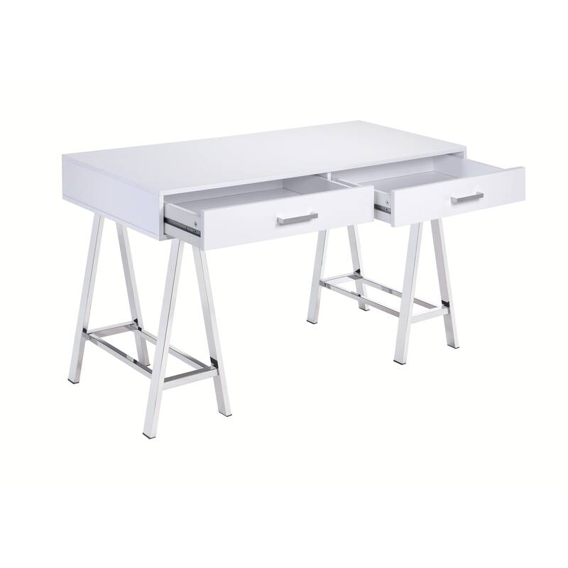 Coleen White High Gloss & Chrome Finish Writing Desk W/USB
