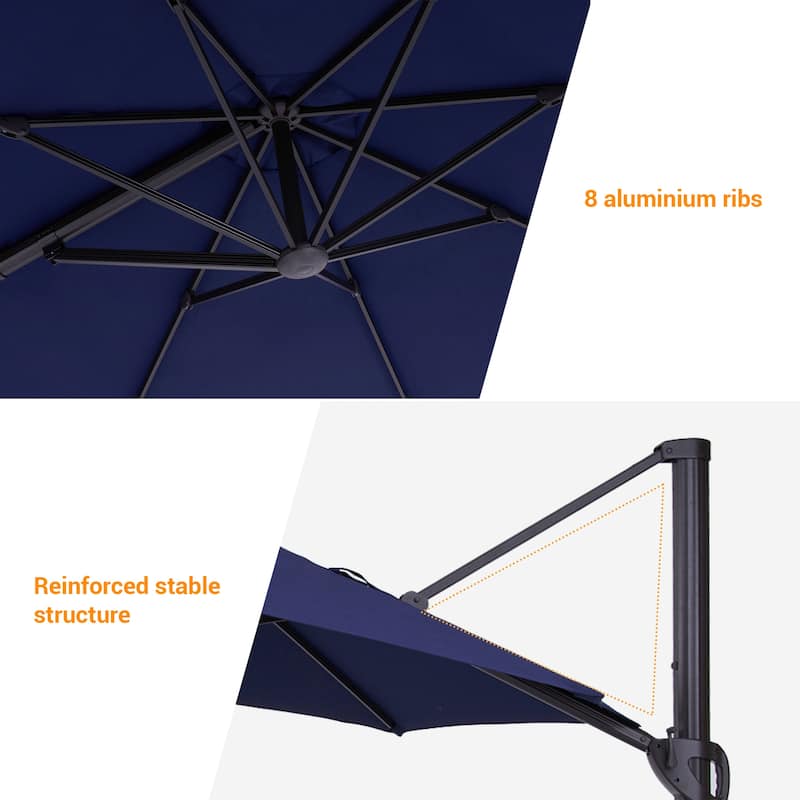 LIVOOSUN Outdoor Cantilever Offset Patio 11Ft Aluminum Umbrella w/Base
