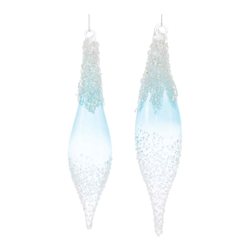 Beaded Glass Christmas Drop Ornaments 9" (230Mm) Blue and White 12Ct