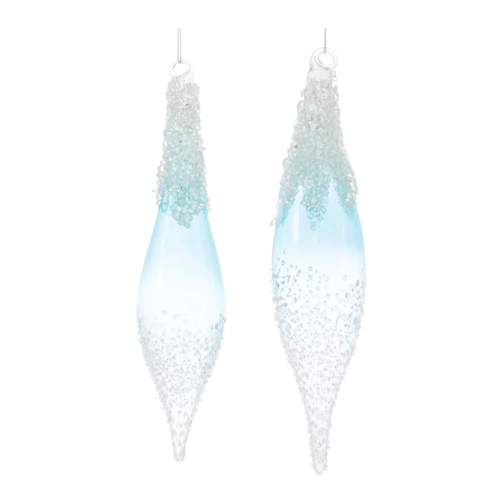 Beaded Glass Christmas Drop Ornaments 9" (230Mm) Blue and White 12Ct