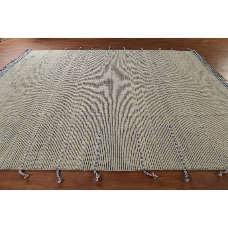 All-Over Abstract Moroccan Modern Area Rug Handmade Stripe Wool Carpet - 8'10"x 11'9"