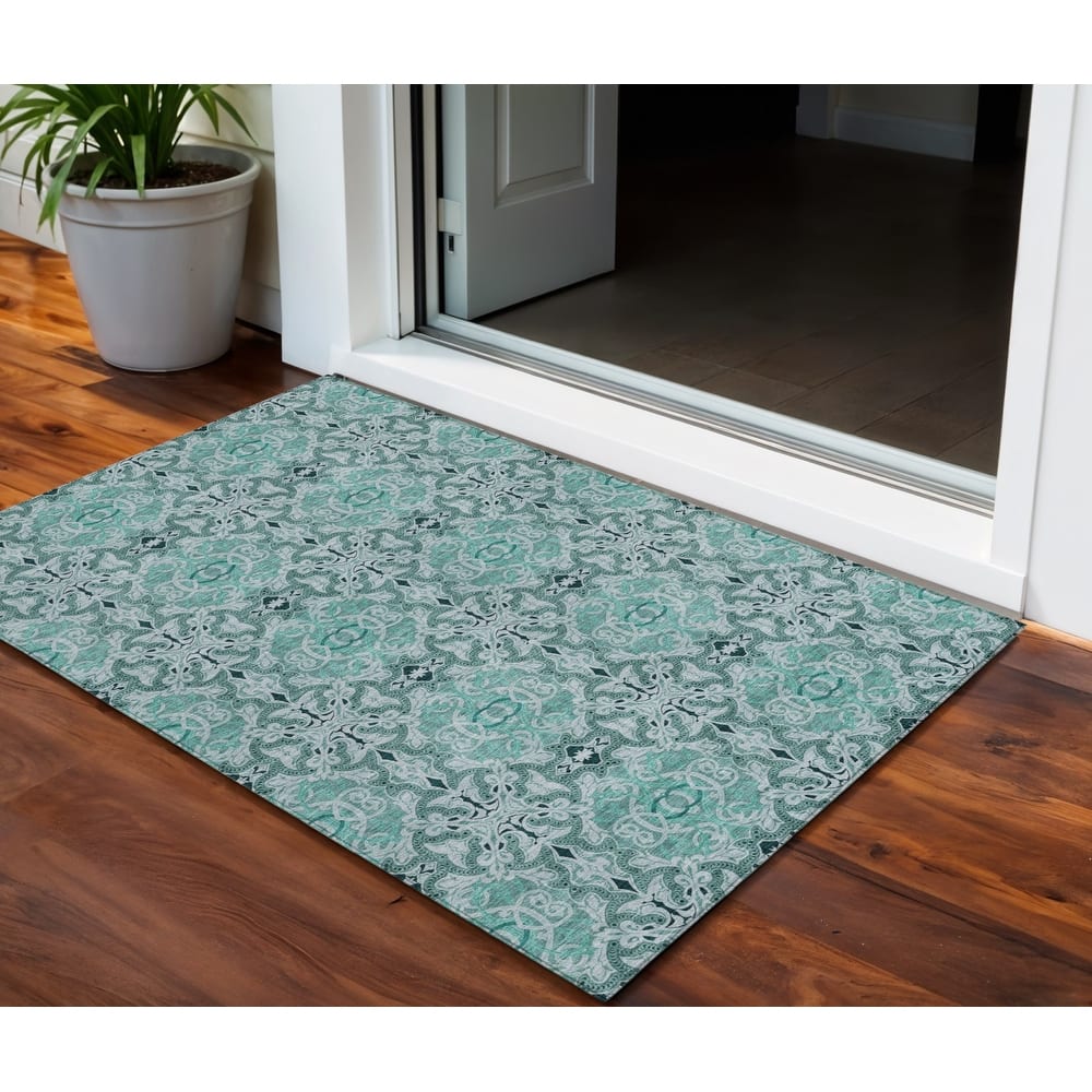 HomeRoots Medallion Transitional Rectangle Outdoor Rug