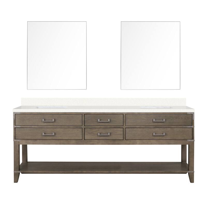 Norwalk 60 in W x 22 in D Black Oak Double Bath Vanity, White Quartz Top, and 28 in Mirrors