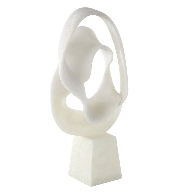 Polystone Abstract Textured Wave Decorative Sculpture with Elevated Base - White - Roche River Decor