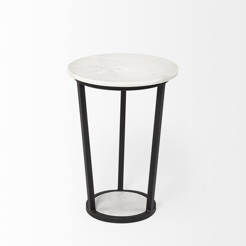 HomeRoots 21" Black And White Marble Round End Table - 15' X '20.9' X '15