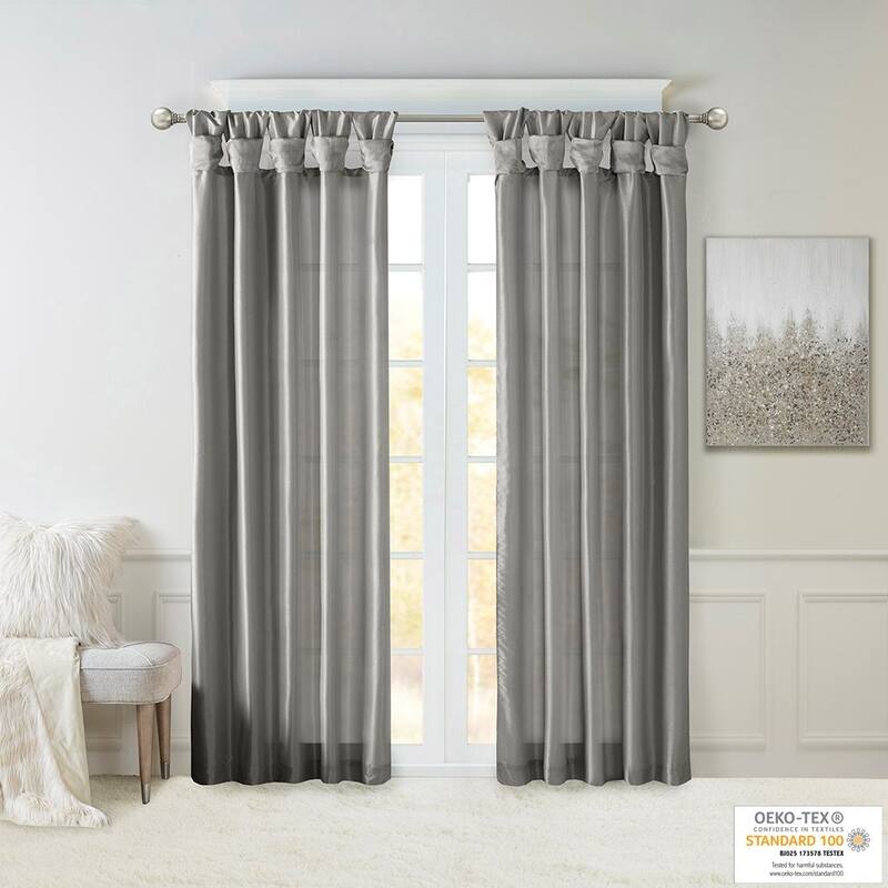 Twist Tab Lined Window Curtain Panel Charcoal 50x120"