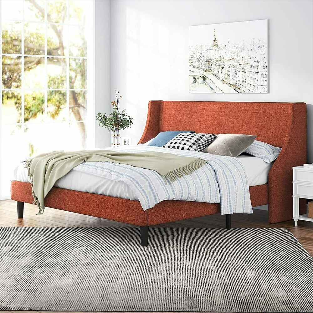 Upholstered wingback discount queen bed