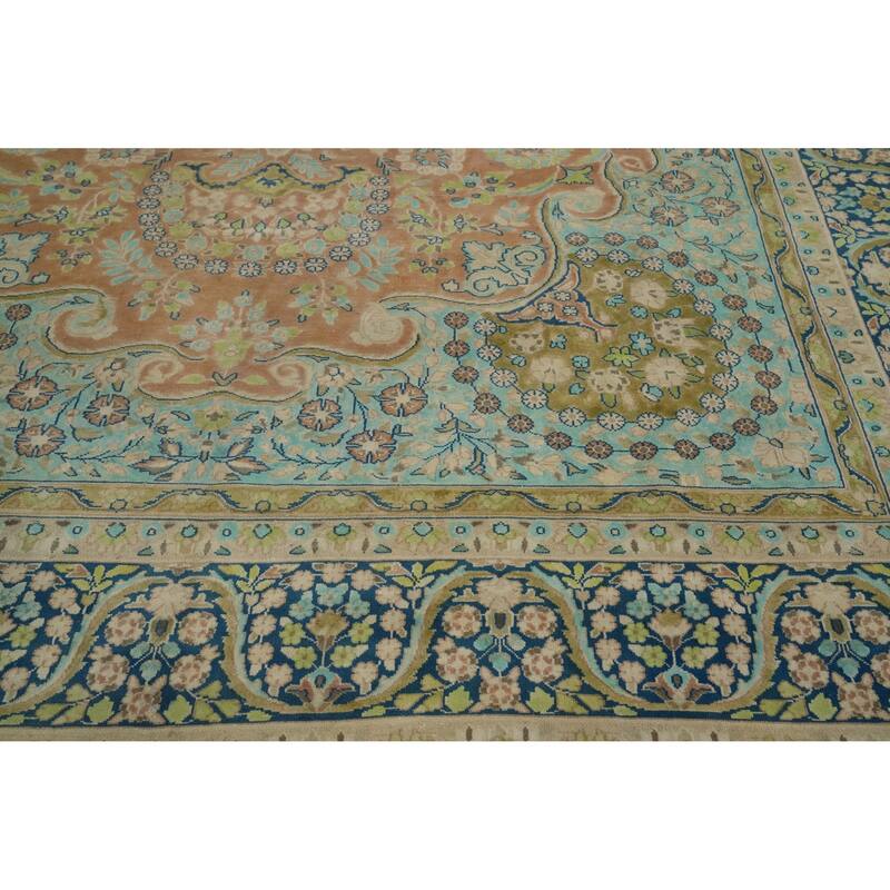 Hand Knotted Oriental 100% Wool Carpet Traditional Floral Oranges & Rust Kerman Area Rug - 12' 10'' X 9' 7''