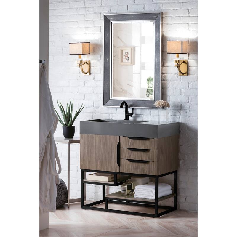 James Martin Vanities Columbia 36" Single Vanity, Ash Gray with Matte Black Hardware