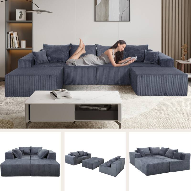 Corduroy U-shaped Sectional Sofa Flexible Layout Modular Couch