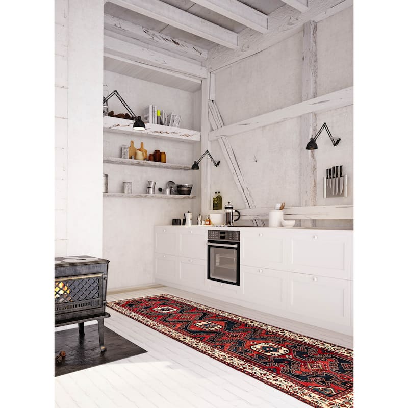 ECARPETGALLERY Hand-knotted Anadol Navy, Red Wool Rug - 3'3 x 10'8