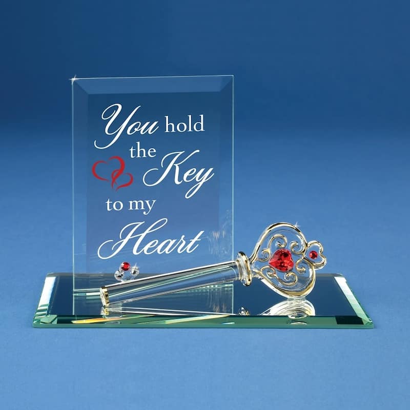 Curata You Hold The Key to My Heart with Red Crystal Handcrafted Glass Figurine