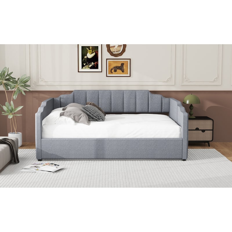 Full Size Gray Upholstered Daybed with Underneath Storage