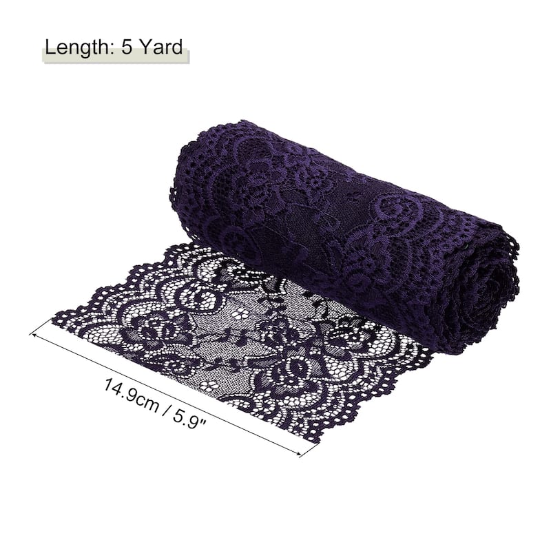 6 Inch Wide 5 Yard Lace Ribbon Floral Pattern Lace Trim Ribbon - Purple