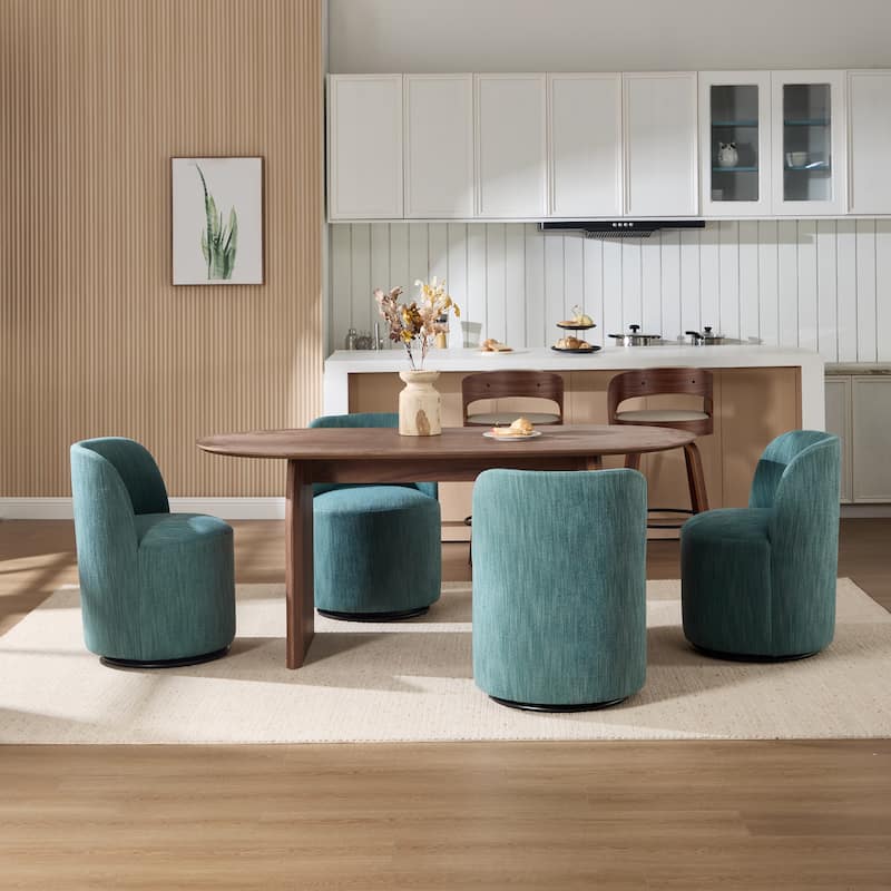 Set Of 1 Upholstered Barrel Chair, Mid Century Modern Round Linen Dining Chair, 360 Degree Swivel Side Chair for Dining Room