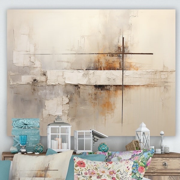 slide 2 of 5, Designart "Beige Christianity Cross Of Jessus I" Christianity Wall Art