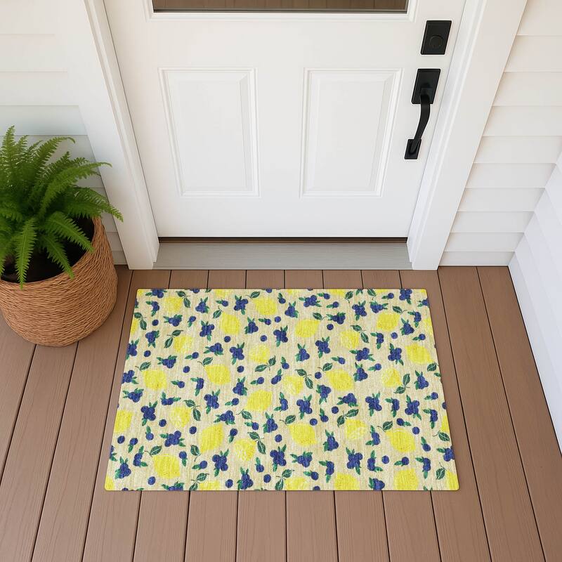 Machine Washable Indoor/ Outdoor Citrus Berry Chantille Rug - Wheat - 1'8" x 2'6"
