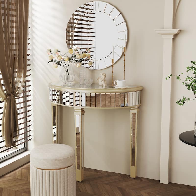 ARTLOGE Modern Silver Mirrored Living Room Console Entryway Table Half-moon Shape for Home Offices, Foyer, Hallway Decor