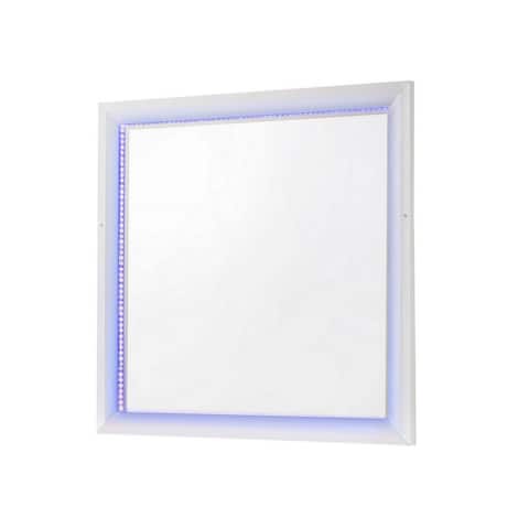 Pia 41 Inch Wood Mirror, LED Lighting, Beveled Edge, White, Silver