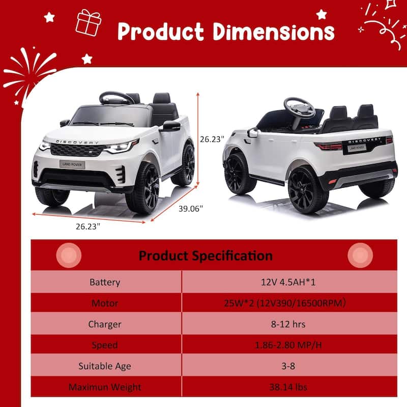 12V Licensed Land Rover 2 Seater Ride on Car for Kids