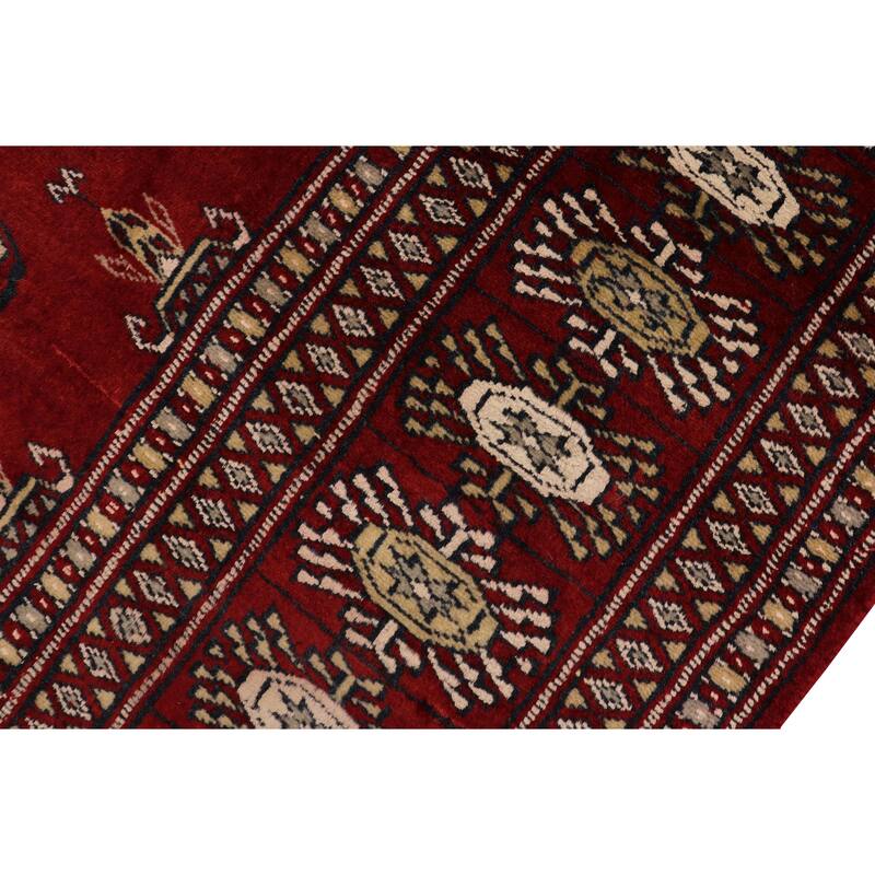 Rustic Bokhara Russo Red/Gray Hand Knotted Wool Rug - 4'0'' x 5'9''