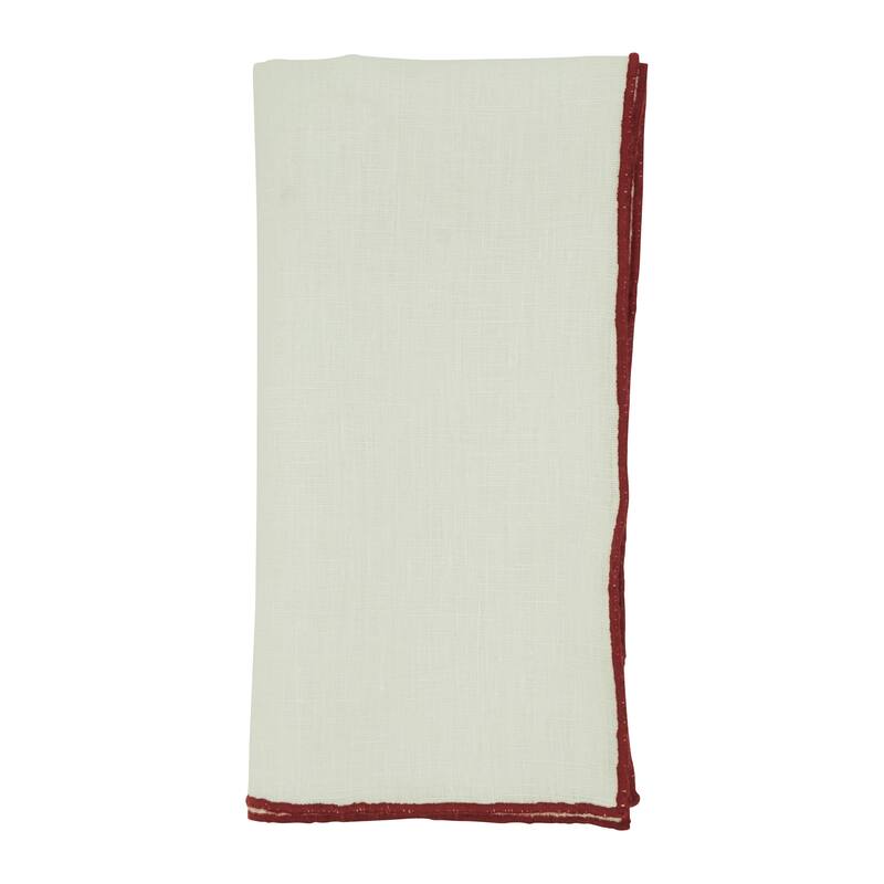 Stonewashed Linen Napkins With Stitched Border Design (Set of 4) - Set of 4 - Red