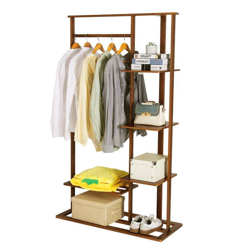 Bamboo Wooden Garment Rack Freestanding Closet Organizers - 39.8x16.1x67.3 inch