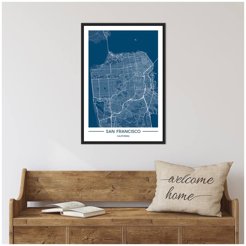 Kate and Laurel Sylvie San Francisco Map Regal Blue Framed Canvas by Jake Goossen
